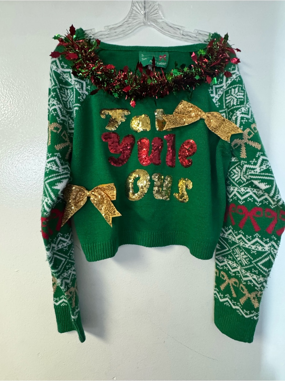 Festive Green 'Tis Yule Ours' Sequin Christmas Sweater